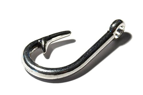 5 Pack of Silver Toned Large Fish Hook Rope Bracelet Connectors - Midwest Cord TM Brand Paracord Accessories - Large Metal Fishing Style Charms for use with 550 Parachute Cord Jewelry Making