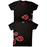 Naruto Shippuden: Akatsuki Clouds with Anit-Leaf Village Symbol Black T Shirt, Adult Large