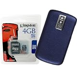 Combo of Kingston 4GB microSDHC Class 4 Memory Card with SD Adapter and Brand New Blackberry OEM Blue Standard Battery Door (ASY-17443-003) for Blackberry Bold 9000