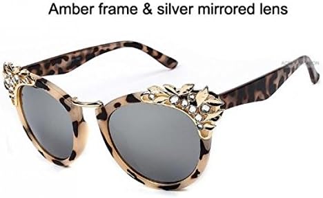 New 2015 Luxury quality Sunglasses Women Jewelry Sun glasses Flower Decoration Vintage Shades European style (Silver Mirrored Lens)