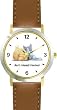 Yellow Labrador Retriever Puppy and Gray & White Kitten JP Dog - WATCHBUDDY&reg; DELUXE TWO-TONE THEME WATCH - Arabic Numbers - Brown Leather Strap-Women's Size-Small