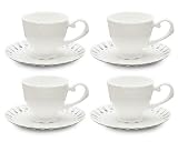 Gracie China, Heirloom Collection, 8-Ounce Cup and Saucer, White Fine Pierced Porcelain, Set of 4