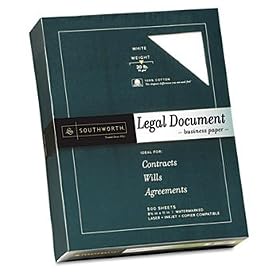 Southworth 33C - 100% Cotton Legal Document Paper, 20 lbs., 8-1/2 x 11, White, 500/Box-SOU33C