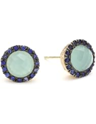 Dyanne Belle "Candy Earrings Collection" 14k Gold Aqua Chalcedony with Pave Blue Sapphire Stud Earrings