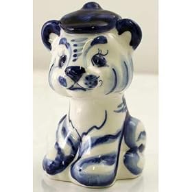 GZHEL/GJEL - Tiger Cub in Cap [Made in Russia. Size: 5 x 3 inches (12 x 7 cm). Material: porcelain. Hand-painted artist's work] [2010 is the Year of the Tiger. We offer all Gzhel connoisseurs and collectors of yearly symbols this tiger as a talisman for the new year. Bring him into your life, and he'll bring you luck and success! Makes an unforgettable gift for friends or family this holiday season]
