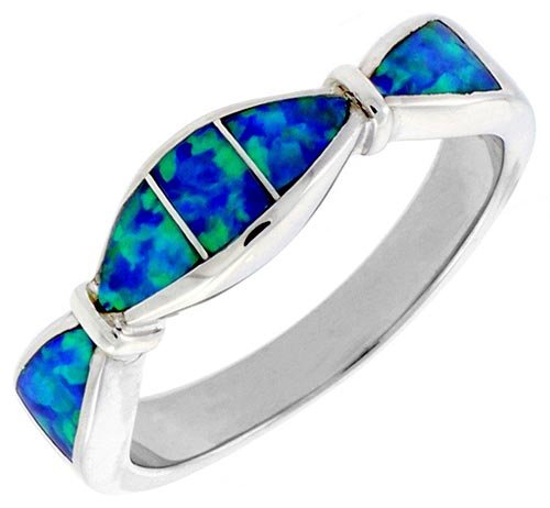 Sterling Silver, Synthetic Opal Inlay Ring, 3/16