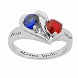 Customized Sterling Silver Couple's Name and Birthstone Ring-available in Size 4 to 14 -Ship in 3 to 4 Weeks