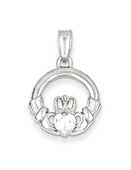 Sterling Silver Rhodium Plated Cz Claddagh Pendant, Best Quality Free Gift Box Satisfaction Guaranteed