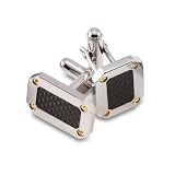 Stainless Steel & 14k Gold Black Carbon Fiber Cufflink