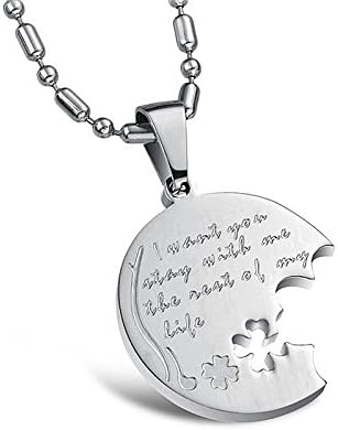 KAMOUR Jewelry 2pcs Mens Womens Couples Stainless Steel Puzzle Love Four Leaf Clover Pendant Necklace Set, 22 inch Chain, Valentine's Gift, Silver