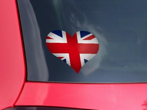 Union Jack 02 - Heart Car Window Decal 6.5 x 5.5 inches