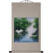 Hand-Painted 36" Oriental Wall Art Scroll - Cranes And Summer Stream With Beige Border