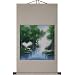 Hand-Painted 36" Oriental Wall Art Scroll - Cranes And Summer Stream With Beige Border