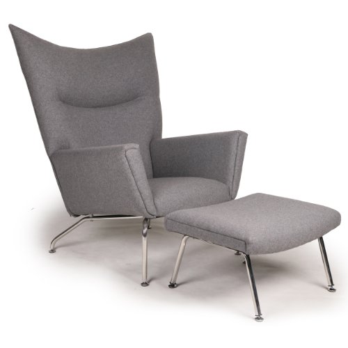 Kardiel Hans J Wegner Style Wing Chair amp; Ottoman, Cadet 