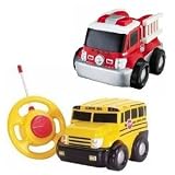 Kid Galaxy My 1st RC Go Go School Bus and My 1st RC Go Go Fire Truck 2 Pack Bundle