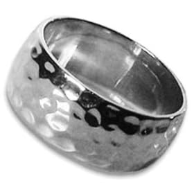 Silver AMR402596S Gents' Hammered Effect Band Ring - Size R