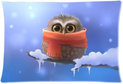 Chyium owl bird scarf branch snow Pillow Case Decorative Cushion Cover Pillowcase,20x30inch,two-sided