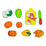 Cutting Veggies, Fish & Chicken Food Playset for Kids - Assortment of Fruits, Vegetables & Meat with Cutting Board Play Set