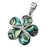 925 Silver 16mm Abalone Paua Plumeria Pendant Hawaiian Jewelry