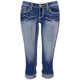 YMI Stone Wash Cuffed Denim Capris