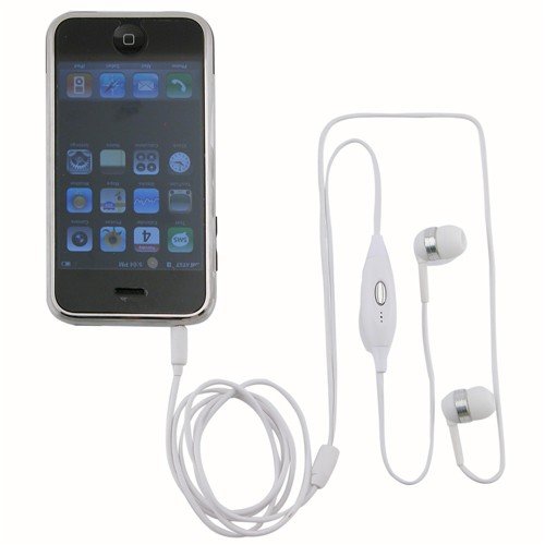 Stereo Headset with Built-in Microphone and Click / Hold Button for Apple iPhone - Ear Cusions Included (White)