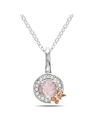 Sterling Silver Morganite and Diamond Pendant Necklace, 18"
