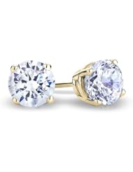 Solitaire Stud Diamond Earrings 1.0 Carat (ctw) in 14K Yellow Gold