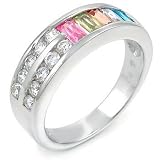 Sterling Silver Cubic Zirconia Baguette Multi Color CZ Ring - size 5