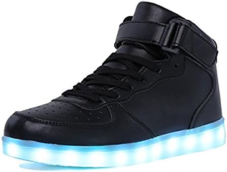 JACKSHIBO Mens Womens Boys Girls 11 Colors Led Sneakers Light Up Flashing Shoes For Halloween Christmas Black 38