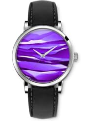 SPRAWL Aanalog Fashion Series Silver Ladies Watches of Genuine Black Leather Strap,Unique Wrist Watch for Women Girls Designed with violet stones