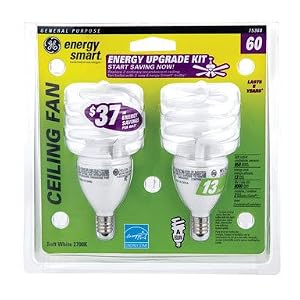 GE 75368 Energy Smart 13-Watt Spiral Compact Fluorescent Bulb, Candelabra Base by General Electric
