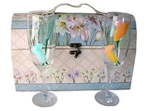 ArtisanStreet's Calla Lily Champagne 3 Piece Gift Set with 4 Flutes with Carrying Case. Hand Painted