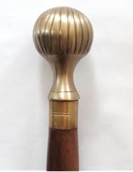Brushed Brass Inlaid Ball Cane Walking Stick