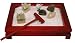 Miniature Japanese Zen Rock Garden Gift Kit incl. rosewood-finish wood tray, garden rake, bird and house figurines, polished stones, white sand and instructions!