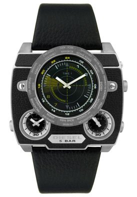 Diesel Men's DZ1243 Triple Time Stainless Steel and Black Leather Watch