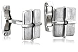 Sterling Silver Matte Square Cuff Links w/  Black Diamond Accent
