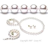 AAA Quality 3-Piece Round 7-7.5mm White Akoya SaltWater Cultured Pearl Necklace & Bracelet & Earrings