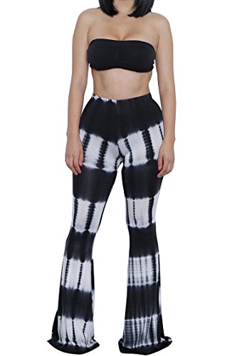 Pink Queen Women Sexy Tie Dye Print Bandeau Top Flared Bell Bottom Pants Outfits