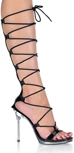 Womens Trendy Black Patent Lace Up Heels Shoes with 4.5 Inch Clear High Heels Size: 11