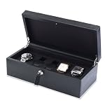Black leather 5 watch holder storage case fron Wolf Designs