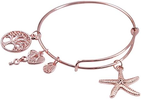 JIYIJewelry (TM) Rose Gold Plate Expandable Wire Starfish Charm Bracelet Bangle