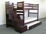 Bunk Bed Tall Twin over Twin Stairway in Cappuccino with Twin Trundle