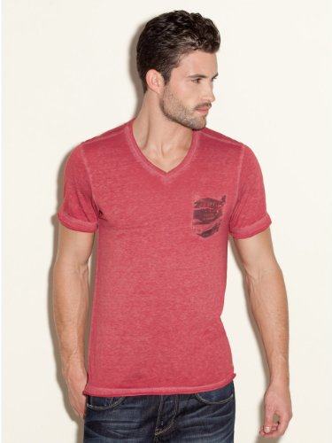 GUESS Myer Jersey V-Neck Tee, RED (SMALL)