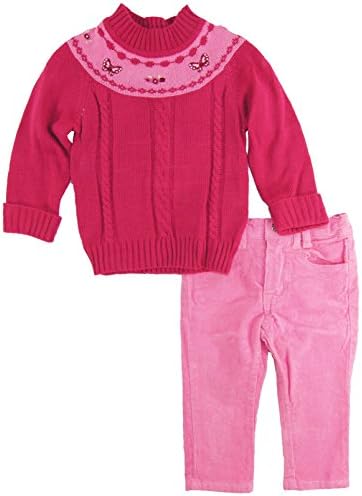 Titicos Babies Baby Girls Butterfly Cable Cardigan Sweater 2Pc Pant Set, Fuchsia, 12-18 Months