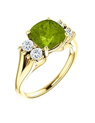 14K Yellow Gold 8.00x8.00mm Antique Cushion Cut Peridot and Diamond Ring -- LIFETIME WARRANTY