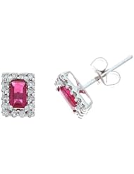 0.77CTW 14K White Gold Genuine Ruby and Diamond Stud Earrings
