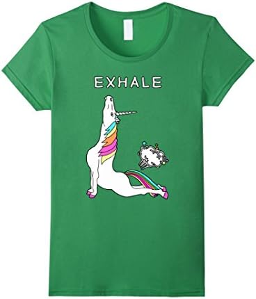 Women's Exhale T shirt / Unicorn With Rainbow Yoga funny Shirt XL Grass