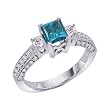 14K White Gold 1 1/2 ct. Diamond Engagement Ring with Blue Center Diamond