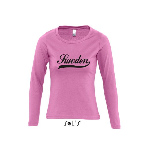 Schweden Oldschool Sweden LÄNDERSHIRT EM / WM FAN Trikot – Damen Langarm Longsleeve T-Shirt S-XL , Orchid pink – schwarz , L