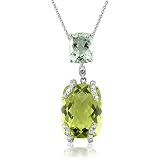 14k White Gold Amsthyst Quartz Gem Diamond Pendant Necklace, TW: 12.25 carat